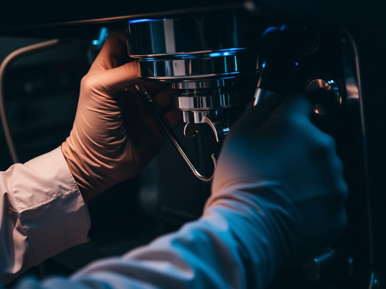 Coffee machine technician performing a repair